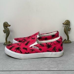 Salty Steps Slip On Twin Gore Sneakers Pink w/Palm Trees/Pineapples Sz 9